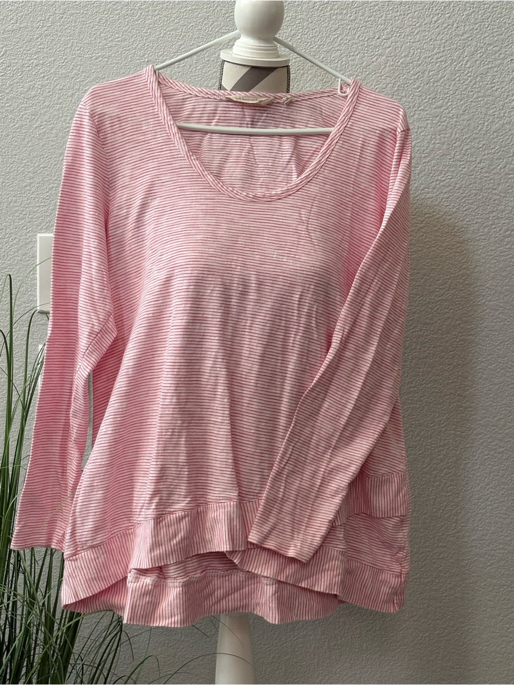 Soft Surroundings Pink Striped Layered Scoop-Neck Top